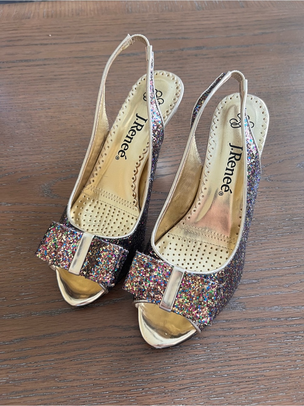J.Renee Rosina Multicolor Glitter Peep-Toe Slingbacks with Bow Size se 7.5